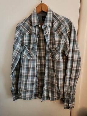 GAP Plaid Button-Down Shirt - Blue, Gray & White Size Small